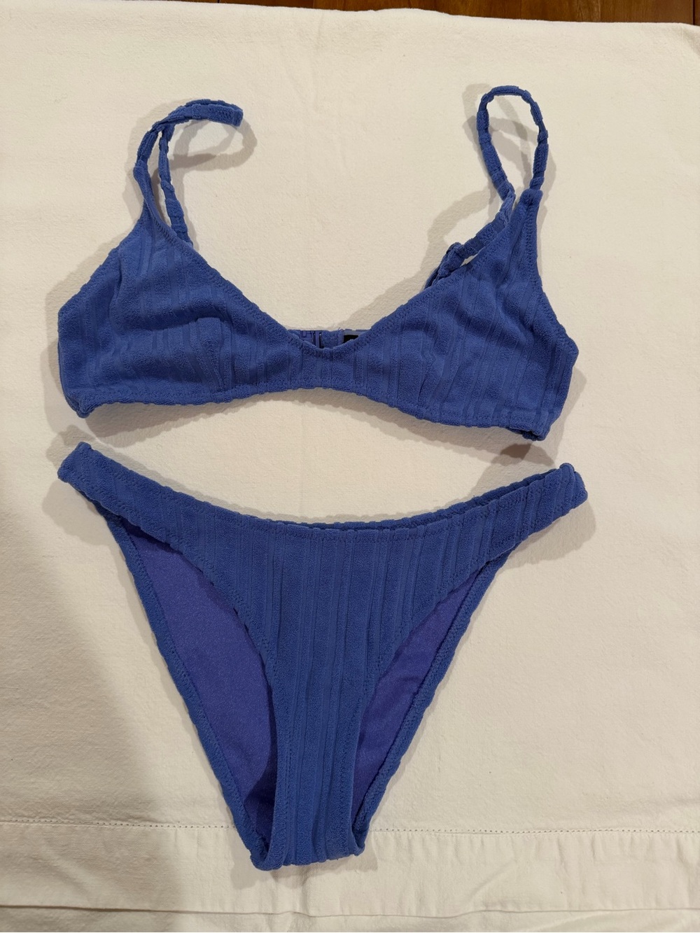 Triangl swimwear Ribbed Cobalt Blue Bandeau Bikini Set. SMALL bottom MEDIUM top.
